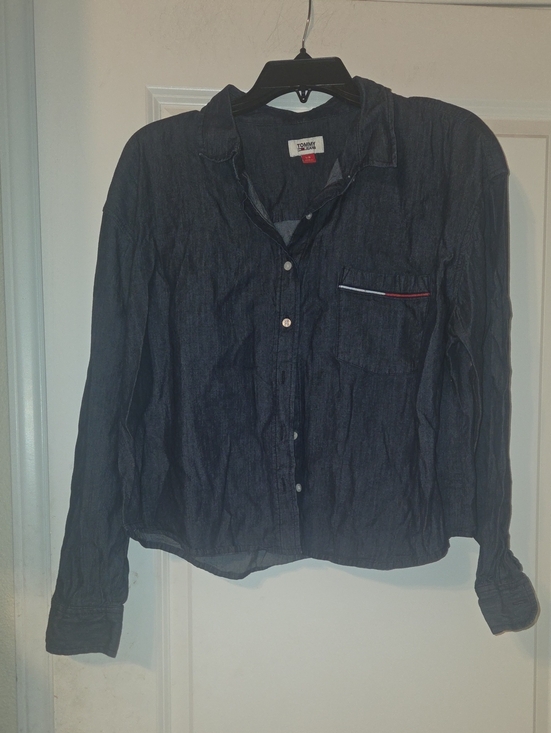 Tommy Hilfiger Tops - Tommy Hilfiger Dark Blue Denim-Style Button-Down Shirt with Pocket Trim